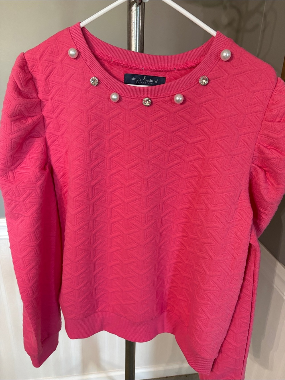 Simply Southern Hot Pink Jewel-Trim Quilted Sweatshirt